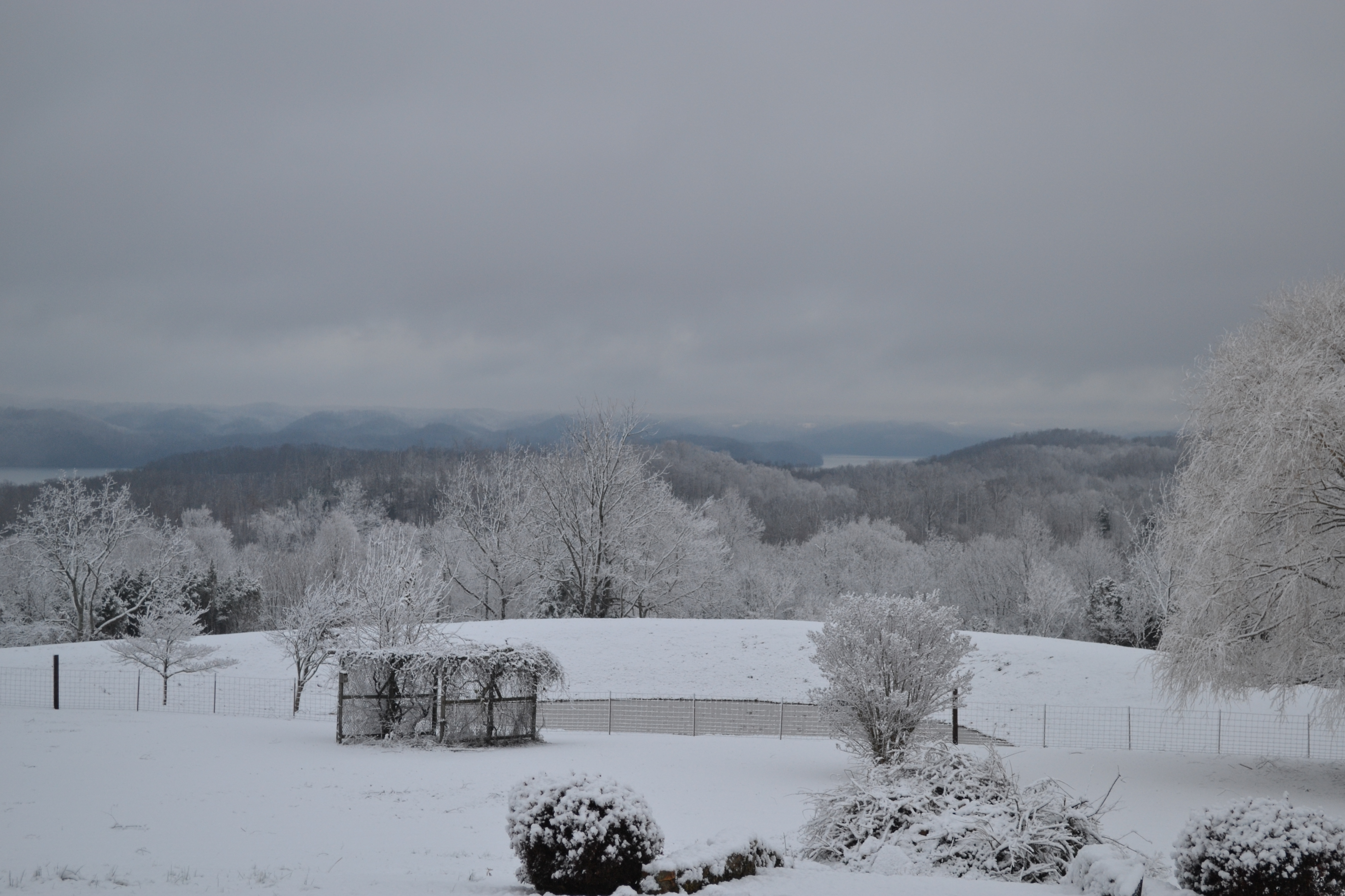 Barn and outbuildings in winter snow